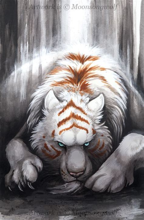 Tigre Couché Blanc Et Orange Fantasy Creatures Art Mythical Creatures