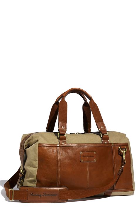 Tommy Bahama Canvas Leather Duffel Bag In Brown For Men Khaki