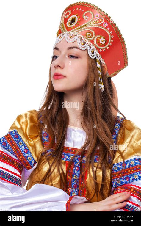 Traditional Russian Folk Costume Portrait Of A Young Beautiful Girl