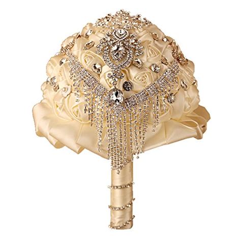 Dotkv Wedding Bouquet With Golden Luxury Artificial Diamond Set