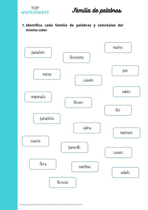 Fichas Para Imprimir De Familia De Palabras Topworksheets