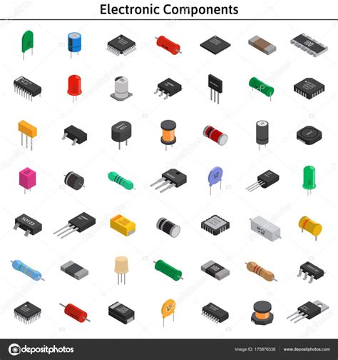 Gran conjunto vectorial de componentes electrónicos izométricos