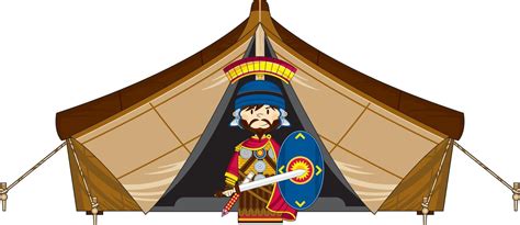 Cute Cartoon Roman Centurion Outside Tent History Illustration 21276513