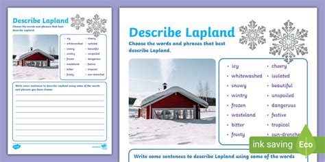 Describe Lapland Worksheet Creat De Profesori Twinkl