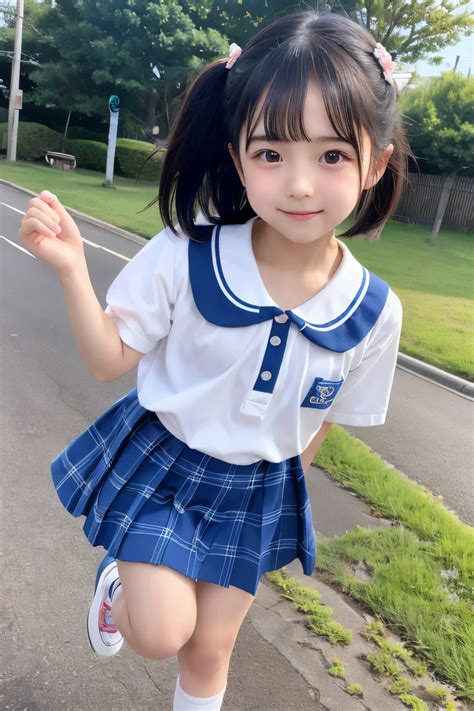 制服を着て路上を走っている少女のクローズアップ - SeaArt AI