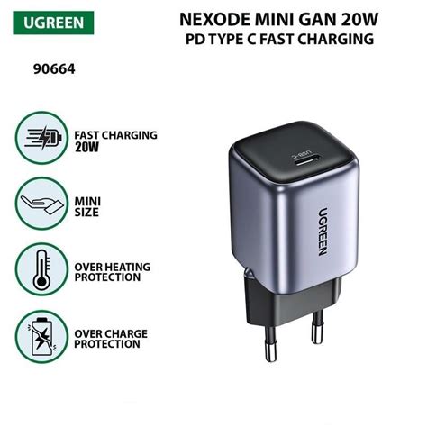 GAN Charger UGreen Nexode 20W Usb C Grey 90664 White 15324