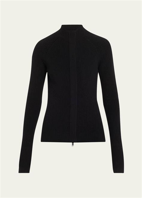 SaSuPhi Marine Zip Ribbed Cashmere Cardigan Bergdorf Goodman