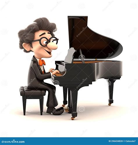 Pianist Musician Plays The Piano Music Fun Cartoon Illustration