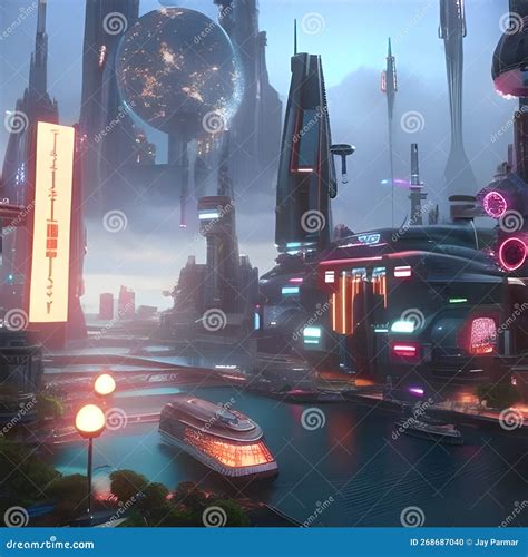 Ciberpunk Hermosa Ciudad Futurista Altamente Detallada E Hiperrealista