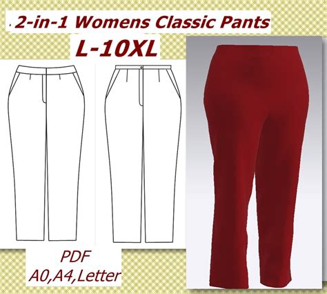 L 10xl Womens Plus Sizes Trouser Sewing Pattern L 10xl Classic Pants Sewing Pattern For Curvy