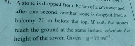 Clue A Stone Is Dropped From The Of A Tall Tower And After One