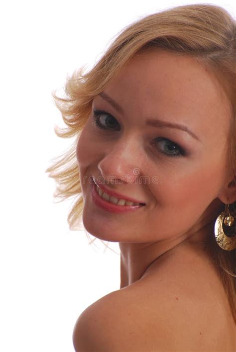 De Glimlach Blonde Meisje Van Het Portret Stock Afbeelding Image of één gelukkig