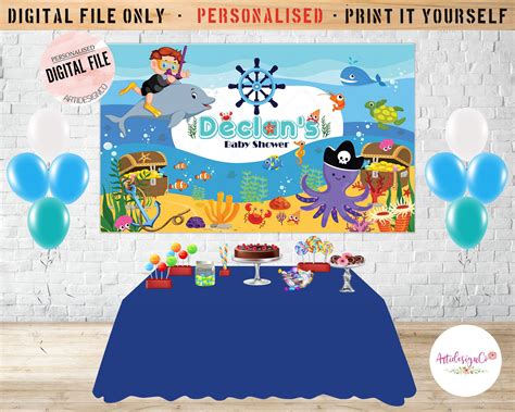 Ocean And Pirate Theme Birthday Backdrop Banner Under The Sea Etsy