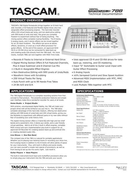 Free Audio Service Manuals - Free download tascam 788 brochure