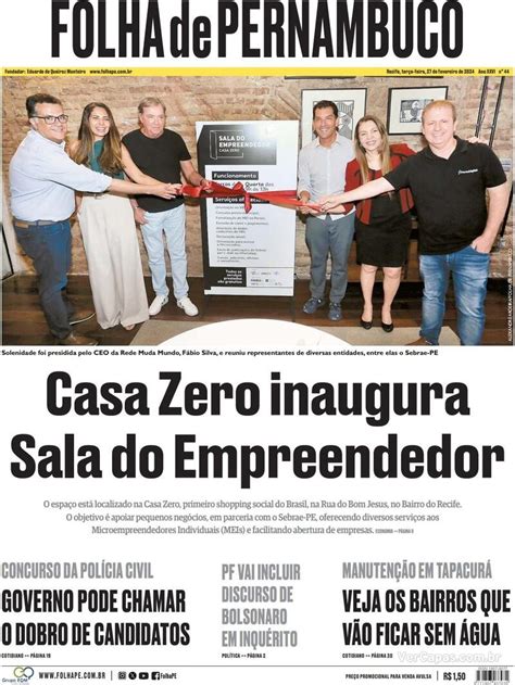 Capa Folha De Pernambuco Quarta De Janeiro De