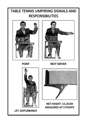 Table Tennis Umpiring Signals Work Sheet Teaching Resources