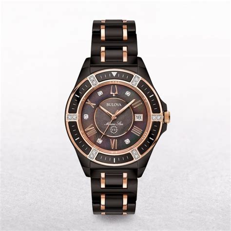 Bulova 37mm Ladies Diamond Marine Star Watch In Black Ceramic