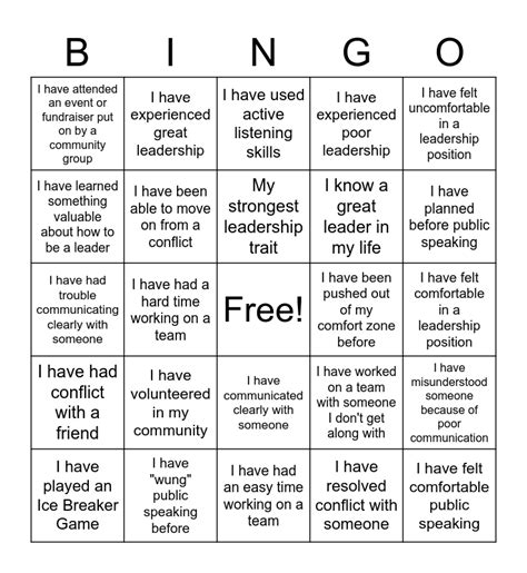 Leadership Bingo Card