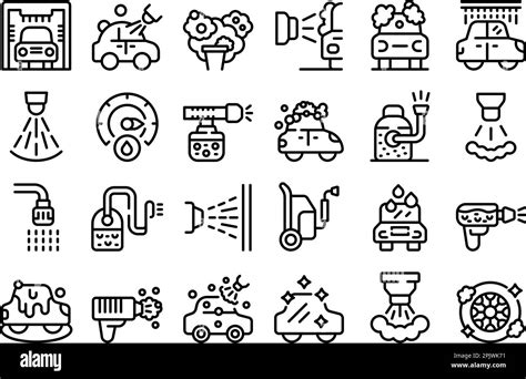 High Pressure Washer Icons Set Outline Vector Car Wash Cleaner Water