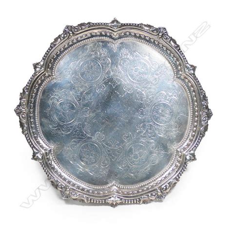 Victorian Silver Salver With Ornate Detail And Claw Feet Trays