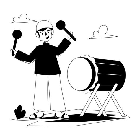 Premium Vector Muslim Boy Drum Beating Glyph Illustration