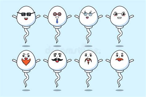 Set Kawaii Sperm Cartoon Character With Expression Stock Vector