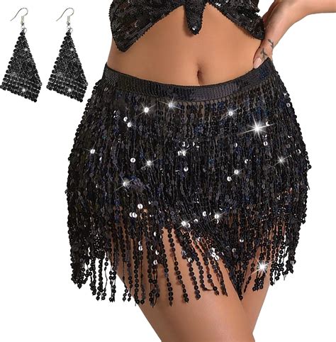 Amazon Women S Belly Dance Hip Scarf Sequin Tassel Skirt Wrap