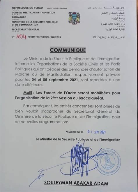 Tchad Ministere De La Securite Publique Et De Limmigration