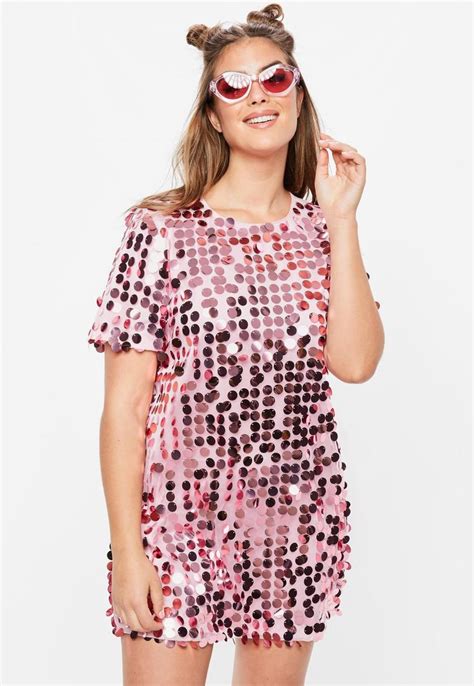 Missguided Curve Pink Sequin T Shirt Dress Plus Size Outfits Sequin T Shirt Dress Fashion