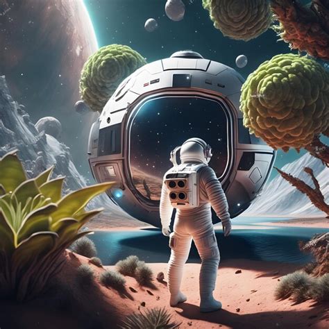 Premium AI Image | astronaut in space with plants and plants ai generative