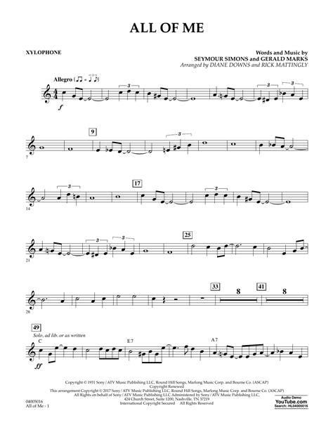 Diane Downs All Of Me Xylophone Sheet Music Pdf Notes Chords Jazz Score Concert Band