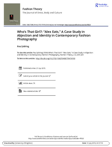 (PDF) Who's That Girl?: " Alex Eats, " A Case Study in Abjection and Identity in Contemporary ...