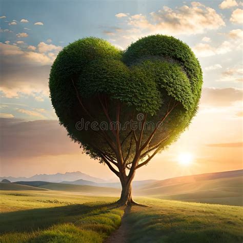 Heart Shaped Tree Growing On Green Grass Love Stock Photo Image Of