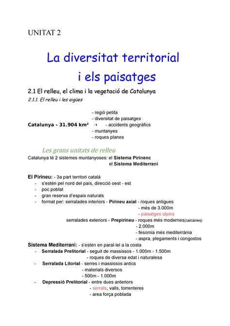 Geografia Unitat Unitat La Diversitat Territorial I Els Paisatges