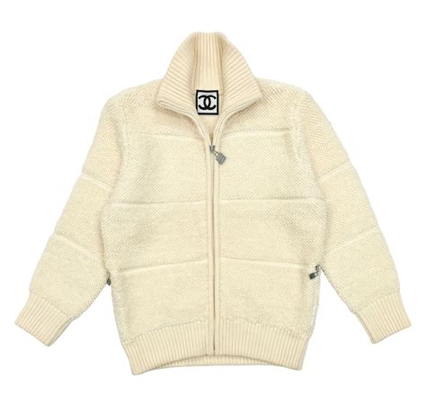 Chanel Cream Logo Fleece Jacket Treasures Of Nyc