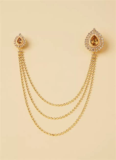 Buy Amber Yellow Gemstone And Diamante Studded Chain Brooch Online In