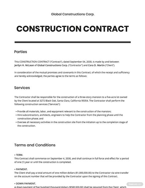 Printable Construction Contract