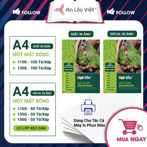 GIẤY ẢNH CỰC HOT tờ Giấy in ảnh A mặt ĐL gsm gsm Decal Ngũ Sắc gsm tờ