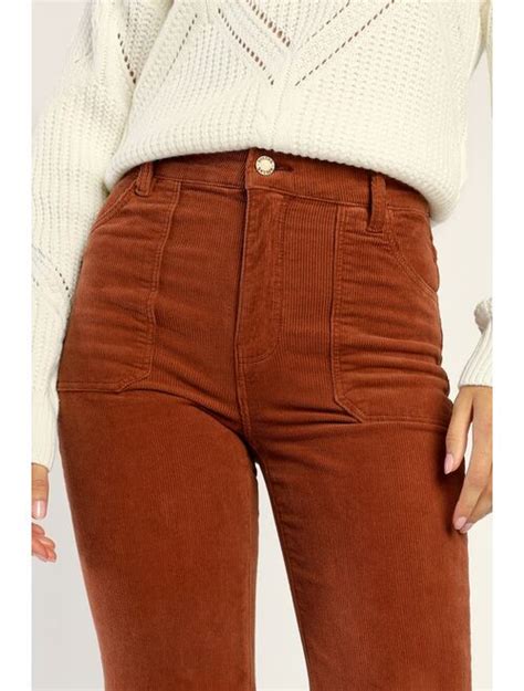 Buy Rolla S East Coast Rusty Brown Corduroy High Rise Flare Pants