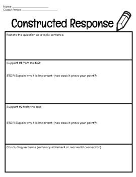 Constructed Response Template By Teaching With Tra TPT