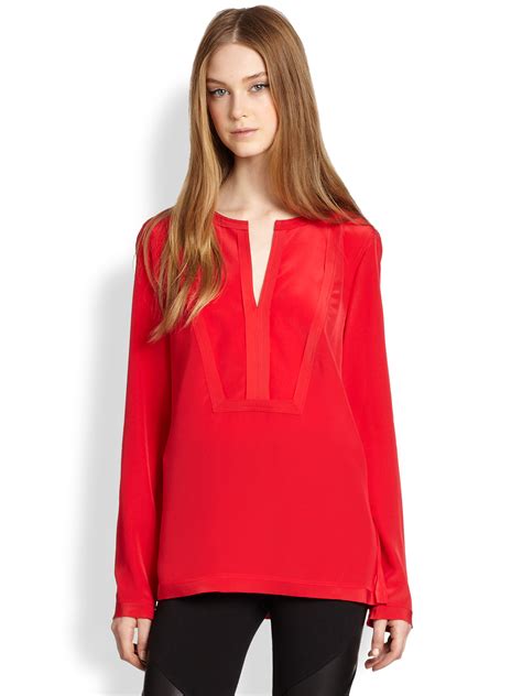 Bcbgmaxazria Silk Blouse In Red Lyst