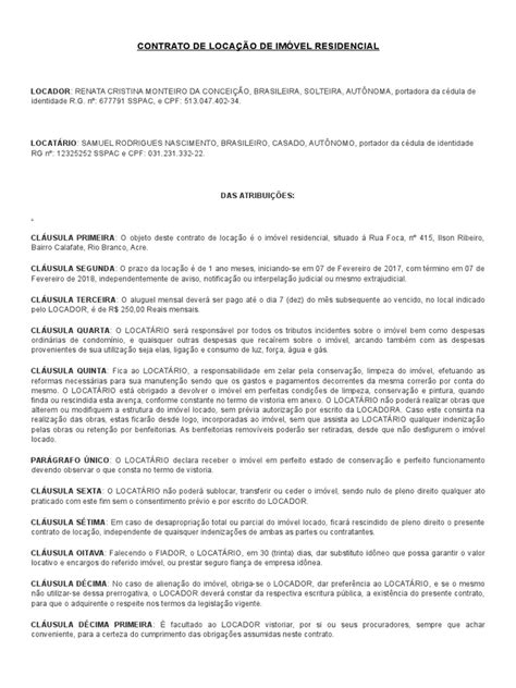 Modelo De Contrato De Locação De Imóvel Residencial Informação Governamental Governo