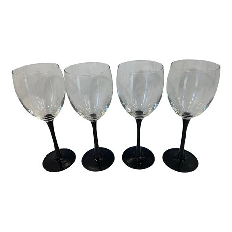 Vintage Black Stem Wine Glasses Set Of Four Chairish