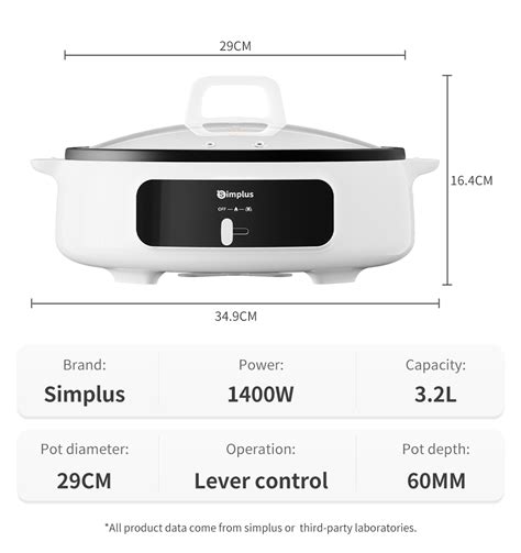 Simplus 3 2L Multi Function Electric Hot Pot 1400W Household Nonstick Electric Cooker Hotpot