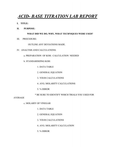 Acid Base Titration Lab Report Pdf