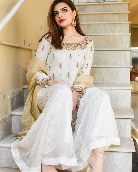 Designer Girls White Colour Combination Dress Design White Eid And