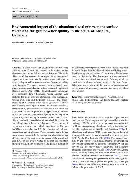 (PDF) Environmental impact of the abandoned coal mines on the surface ...