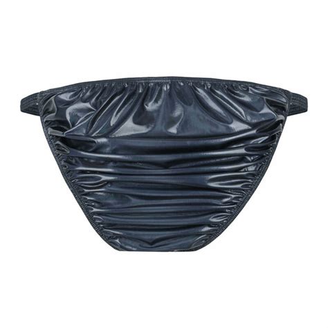 US Men S Lingerie Ruched Bikini Briefs Latex Rubber Underwear Pouch Panty Thong EBay