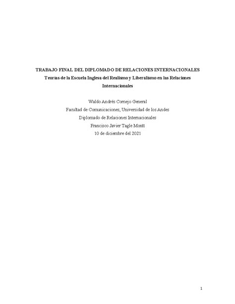 Ensayo Trabajo Final Diplomado Rrii Teoria Realismo Y Liberalismo