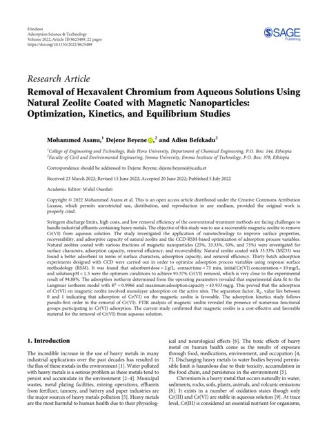 Pdf Removal Of Hexavalent Chromium From Aqueous Solutions